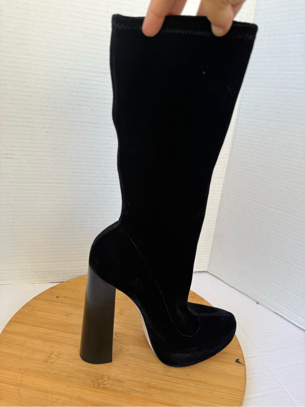 Alexander Wang Alana Black Velvet socks Boots 38 Fits 37.5 US Chunky Block Heels
